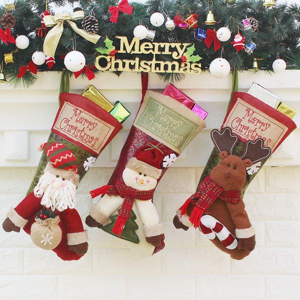 

2 pieces christmas stockings xmas big ornaments christmas tree decorations candy bags pendant socks, Black