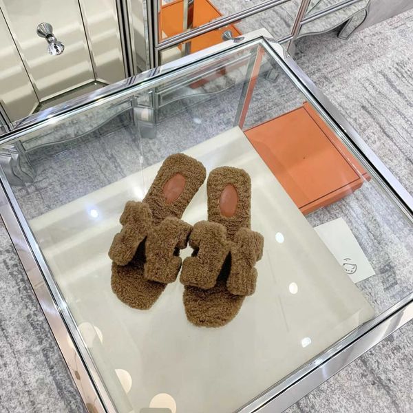 

designer beach slipper oran sandals slides high version h family plush slippers women's ugly and cute flat bottomed one line sandal 3 u