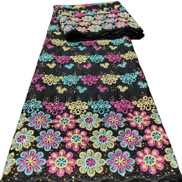 

rhinestones 5 yards swiss voile lace fabric for african women birthday party formal cotton nigerian ladies white dress 2023 sewing craft clo, Black;white