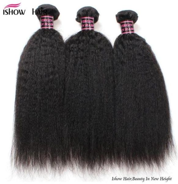 

ishow 8a brazilian virgin hair bundles weft kinky yaki straight 3 pcs human extension for women all ages jet black 828 inch68729153044448