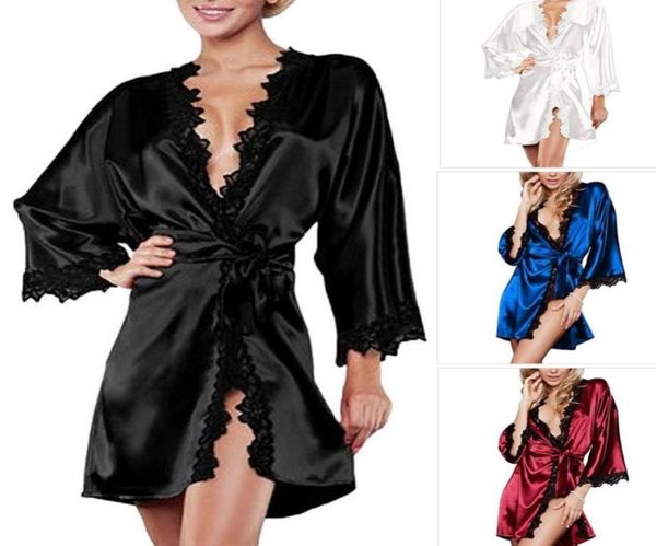 

women039s sleepwear summer women satin lingerie robe dress nightwear underwear gstring black white plus size s2xl6233385, Black;red