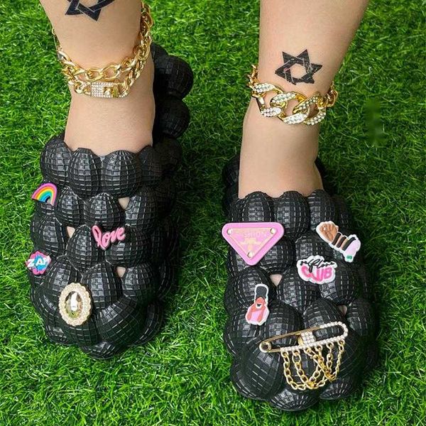 

sandals women's shoes new bubble slides in summer stylish flat-bottomed herringbone slippers ultra-light comfortable massage soles 2304, Black
