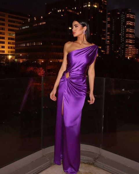 

basic casual dresses women purple long gown one shoulder skinny draped sleeveless celebrity party dress cutout high slit evening dress hkd23, Black;gray