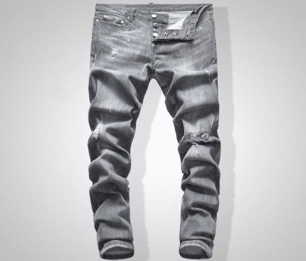 

grey men slim fit denim jeans solid color hip hop streetwear biker2293792, Blue
