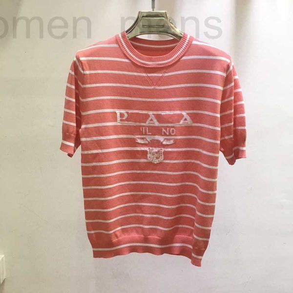 

women's knits & tees designer 23 summer new intercolor stripe letter pattern round neck knit short sleeve academy style fashion slim fi, White
