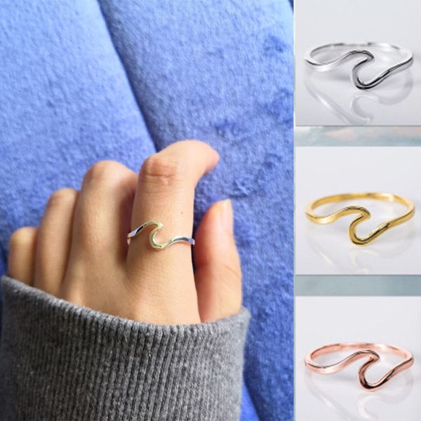 

2024 fashion ocean wave ring simple dainty 925 sterling silver thin wave ring summelrr beach sea surfer personality jewey