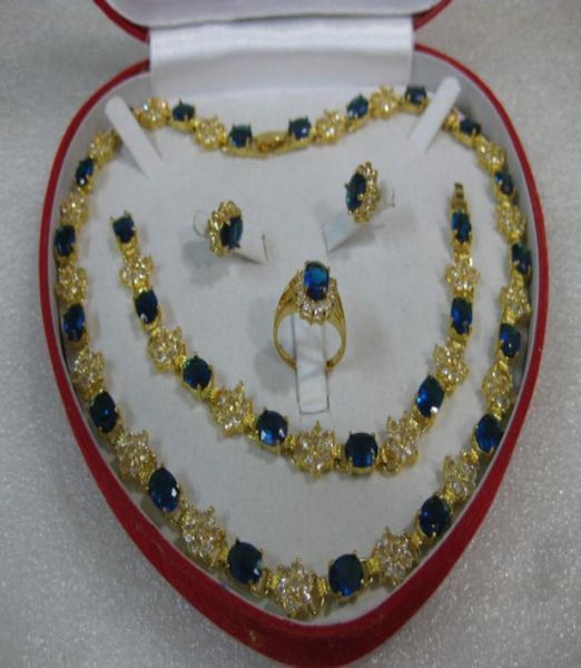 

14k yellow gold blue sapphire necklace bracelet ring set014094326, Silver
