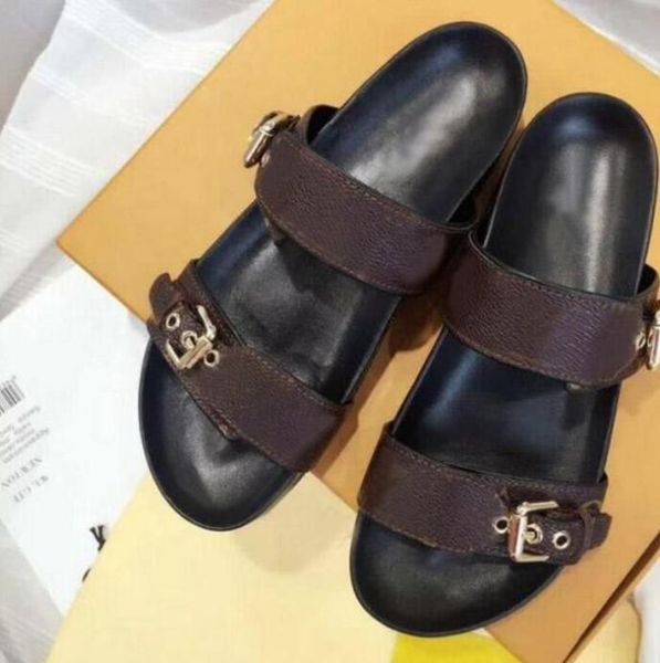 

designer sandals women slipper men slides waterfront brown leather sandal womens mens shoes size 35-45, Black