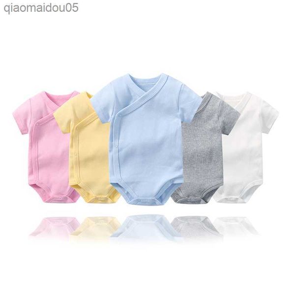 

newborn baby clothes 0-12 months short sleeve side snap bodysuit bebe kimono solid color pure cotton boy girl onesie romper l230712, Blue