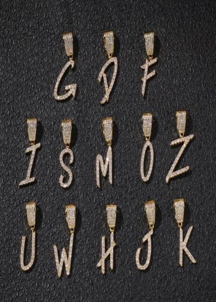 

az brush font letters necklace pendant with 24inch rope chain cubic zirconia full iced out for men hiphop jewelry3597511, Silver