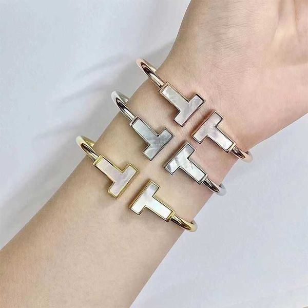 

tiffay s925 sterling silver new wide double t bracelet fashion versatile premium women's diamond bracelet, Black