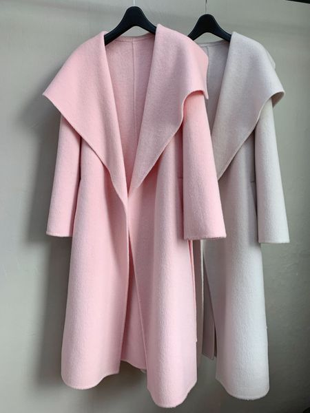 

new toteme large lapel lace up long loose fit sheep camel fleece double sided wool coat, Black