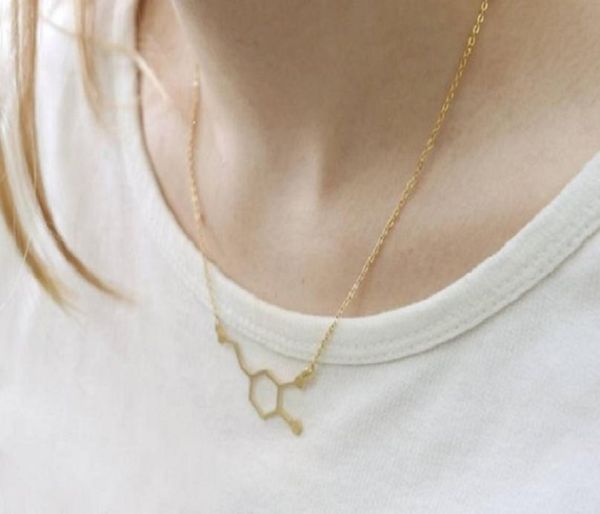 

10pcs unique formula hormone dopamine molecule necklace chemical molecules 5ht model pendant necklace jewelry for gift8447359, Silver