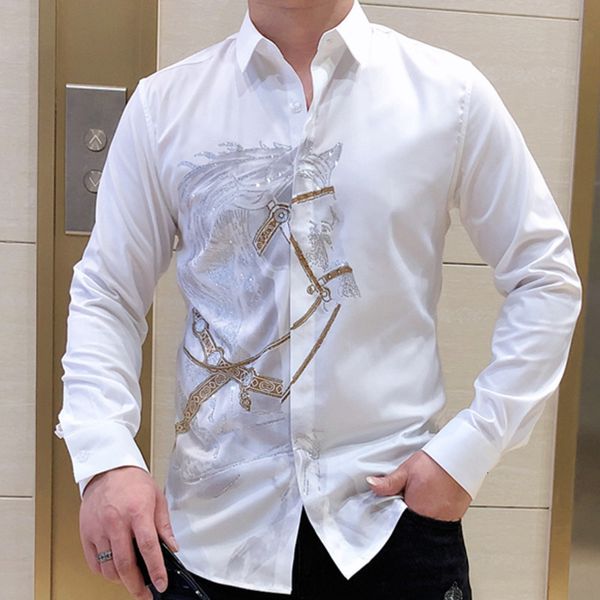 

men's casual shirts s shirts mens luxury diamond men's shirt long mouw slim casual shirt black animal horse shirt social camisa ho, White;black