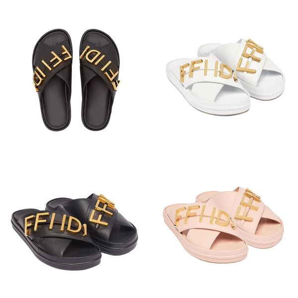 

f- sandals women's casual shoes metallic slippers flat leather outdoor women's slippers black white beach shoes