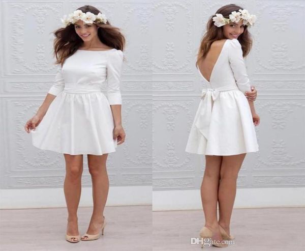 

short wedding dresses with 34 sleeves mini reception little white dress backless beach bridal gowns1974130