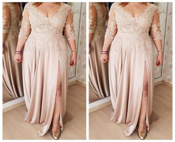 

plus size mother of the bride dresses a line champagne 34 sleeves chiffon appliques long groom mother dresses for weddings4945976, Black;red