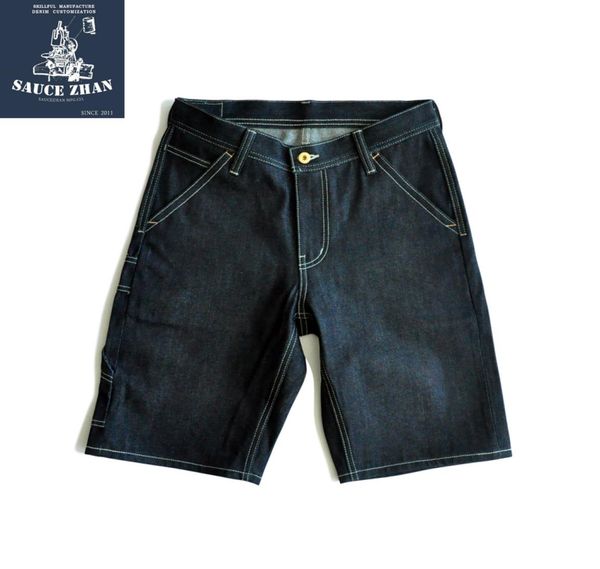 

saucezhan 266xx shorts man raw knee length selvedge denim mens jeans indigo straight casual7900404, Blue