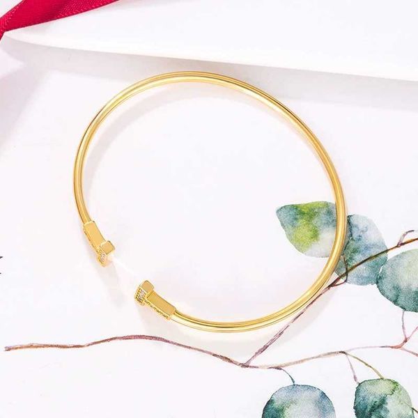 

double t open bracelet women's bracelet celebrity same tiffay ring simple and luxury diamond bracelet, Black