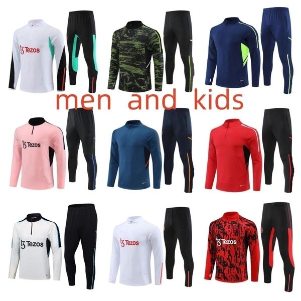 

tracksuits man utd kids long sleeve pull zipper training suit men lyonnais l.paqueta ol aouar football training kit jogging sets /22/23/24, Black