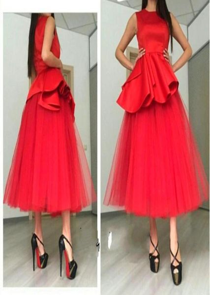 

vintage tea length red short prom dresses 2015 elegant crew neck sleeveless dubai party dress empire waist tulles arabic evening g6338499, Black