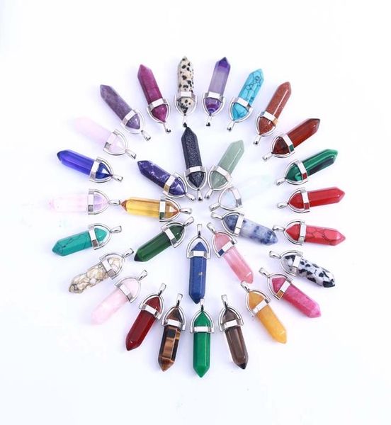 

fashion quartz point pendant for women and men natural stone crystal agate bullet hexagon prism pendant without chain5376511, Silver