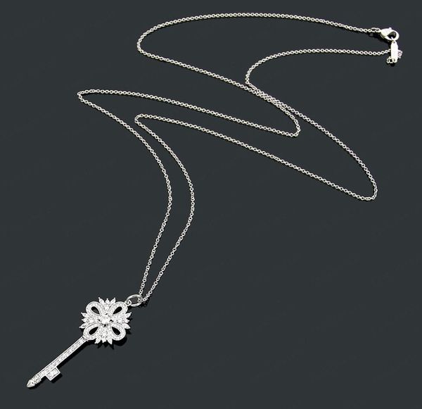 

luxury key full diamond necklace female stainless steel couple designer diamond pendant christmas gift accessories whole with 8175177, Silver
