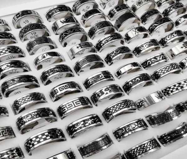 

mix styles fashion band rings for men mixed sizes stainless steel black ring whole and retail jewelry1654677, Silver