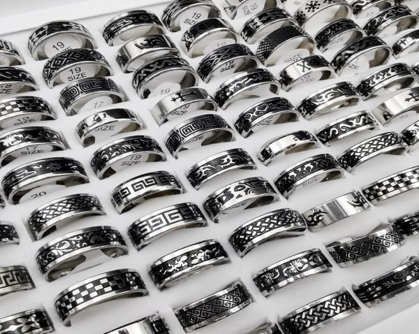 

mix styles fashion band rings for men mixed sizes stainless steel black ring whole and retail jewelry7397711, Silver