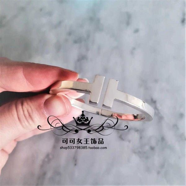 

s925 sterling silver tiffay classic open double bracelet light luxury small design premium solid square, Black
