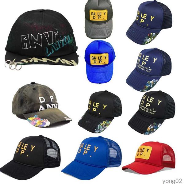 

2023 latest patch embroidery men's ball caps casual galleryes lettering curved dept brim baseball cap fashion letters hat printing, Blue;gray