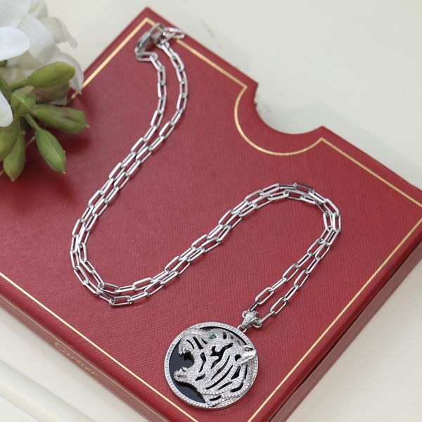 

european and american personalized fashion animal set zircon necklace long leopard shaped pendant necklace jewelry, Silver