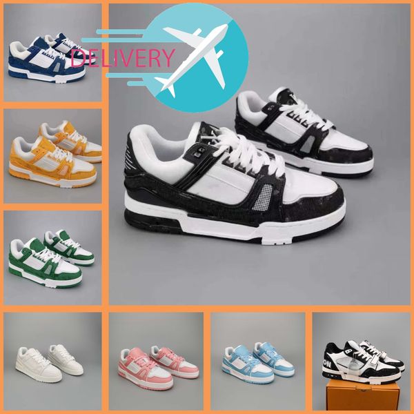 

2023 Designer flat sneaker virgil trainer casual shoes denim canvas leather abloh white green red blue letter overlays platform mens womens low sneakers, Color #1