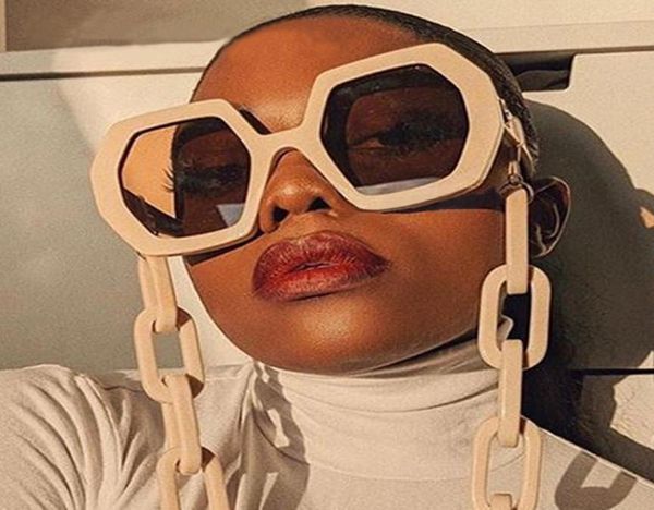 

chic vintage polygon chain sunglasses women new fashion oversized hexagon sun glasses female punk eyewear men shades s3093673335, Blue