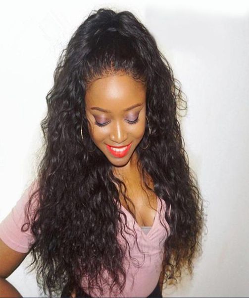 

brazilian 4 dark brown long loose curly wavy full wigs 10 human hair heat resistant glueless synthetic lace front wigs for black9026983, Black