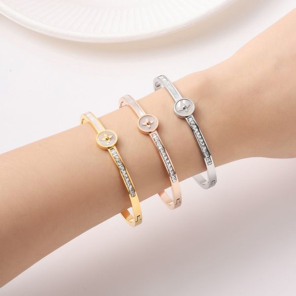 

classic brand white shell clover bangle cuff bracelet for lovers gift, Black