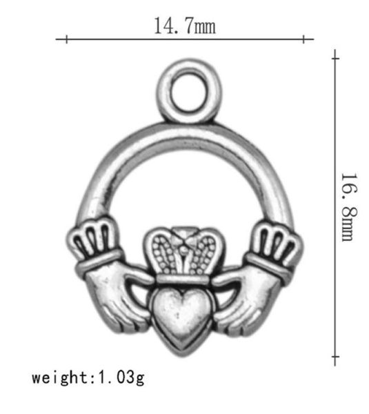 

2021 claddagh friendship friend heart love charms antique silver plated holding hands pendant diy charm7343238, Bronze;silver