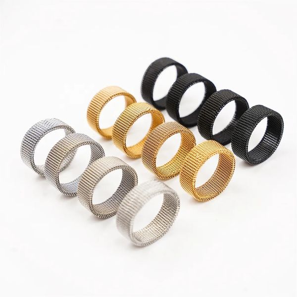 

36 pieces/batch fashion classic mesh style stainless steel ring men's and women's weaving modern punk jewelry wedding gift wholesa, Silver