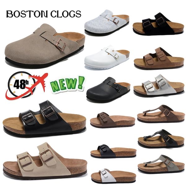 

2023 boston slippers beach sandals lazy shoes lovers scuffs designer trainers new leather bag head pull cork female male summer 35-45, Black