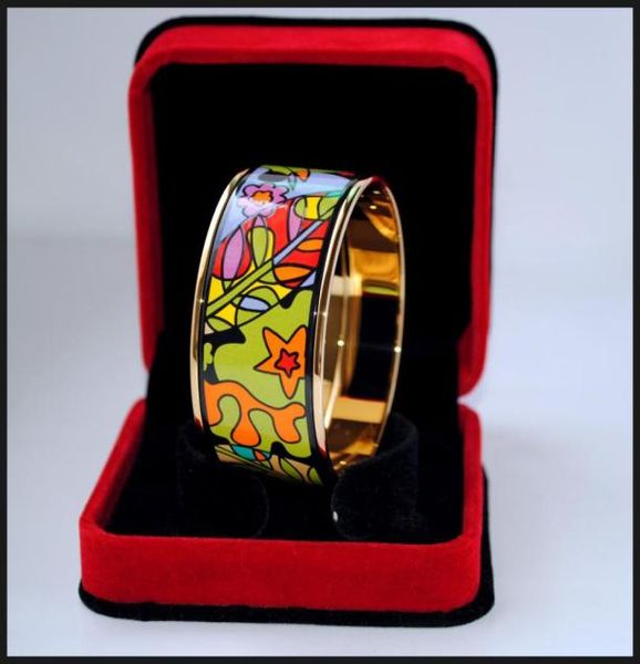 

dream garden series 18k goldplated enamel bangle bracelet for woman bracelets bangles width 30 mm fashion jewelry as 7110065, Golden;silver