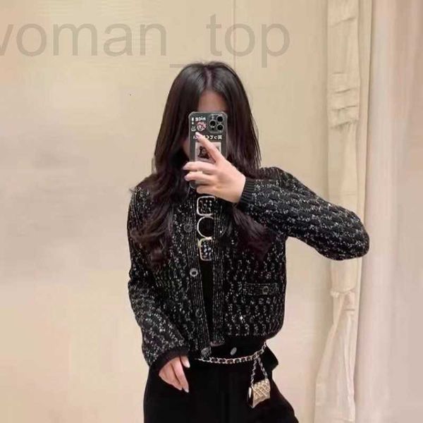 

women's polos designer 2023 new temperament celebrity little fragrant wind silver thread heavy industry beaded coat long sleeve knitted, White