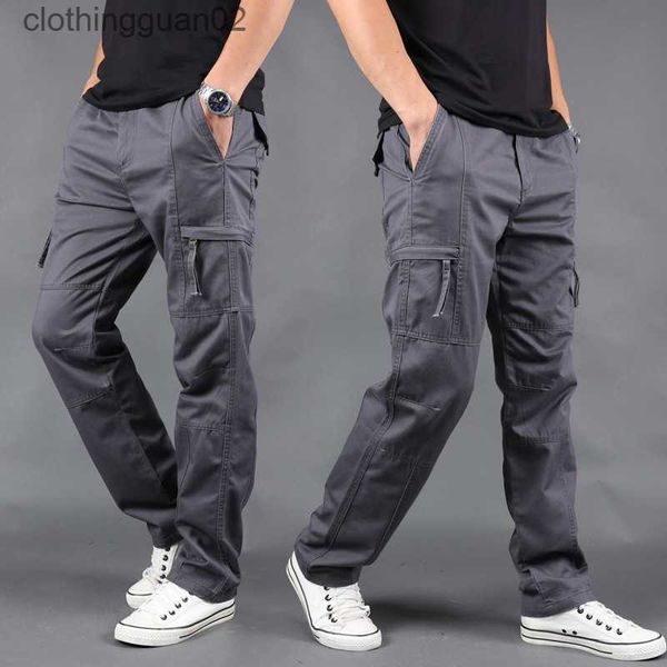 

new autumn winter men cargo pants mens loose army green pants multi-pocket trousers homme male military overalls plus size 4xl x0615 jogger, Black