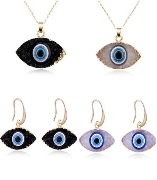 

fashion natural stone evil eyes pendant necklace earrings for women long chain crystal turkish eye necklaces girls luck jewelry5999380, Silver