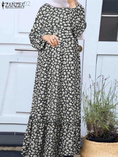 

basic casual dresses 2023 zanzea muslim holiday robe women vintage printed long dress bohemian maxi sundress eid mubarek abaya isamic turkey, Black;gray
