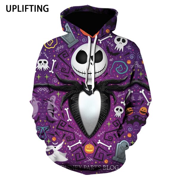 

men's hoodies sweatshirts anime movie jack and sally 3d print hoodies women men's fashion nightmare before christmas horror casual, Black