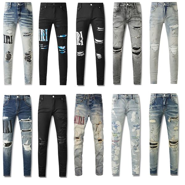 

23new designer jeans for mens hole light blue dark gray italy brand man long pants trousers streetwear denim skinny slim straight biker jean