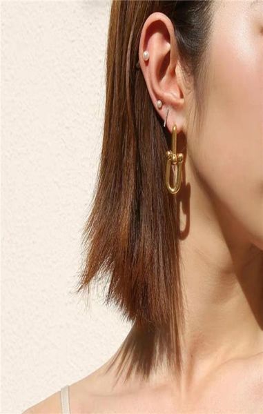 

fashion charm stainless steel stud earring design chain link earrings for women man wedding party jewelry with box7857180, Golden;silver