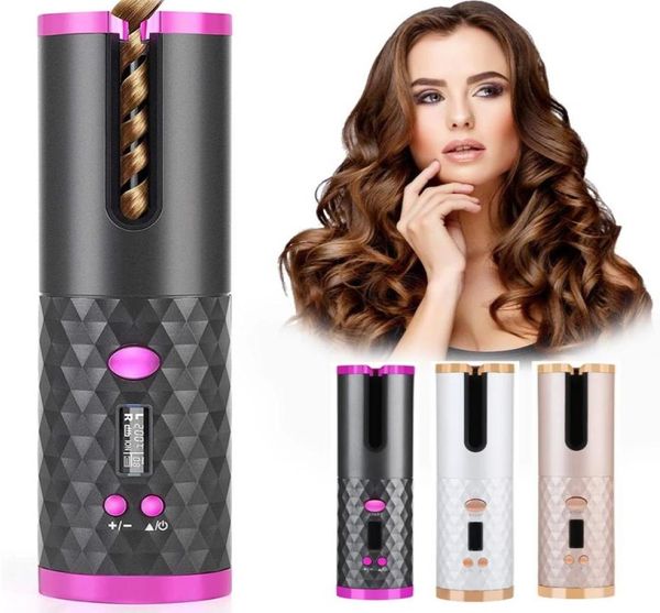 

cordless hair curler automatic curling iron adjustable temperature fast heating ceramic lcd display w timer usb rechargeable2392678