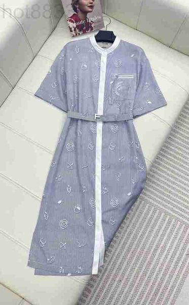 

basic & casual dresses designer 2023 summer new commuter style elegant temperament constellationpattern belt stripe lined dress de84, Black;gray