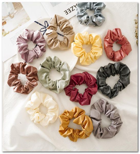 

fashion pu leather scrunchie for girls candy color princess hairbands children elastic ponytail holder boutique women hair accesso1133910, Slivery;white